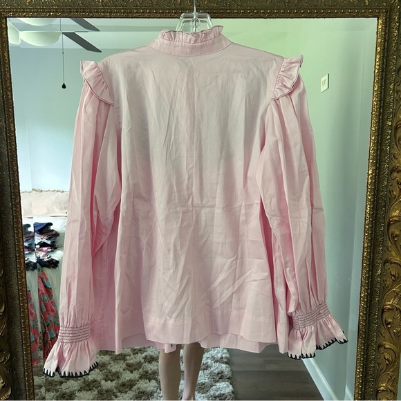 NWT lug von siga GARDENIA TOP ruffle collar preppy pink floral - Picture 6 of 8